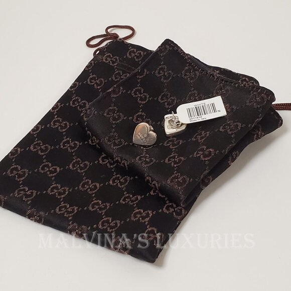 GUCCI EARRINGS STERLING SILVER HEART STUD TRADEMARK LOGO - Picture 6 of 7